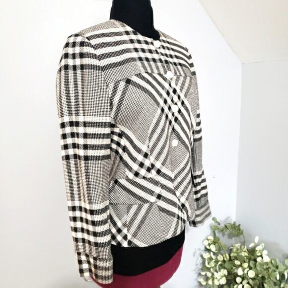 Vintage Doncaster Silk Black and White Checkered Lined Button Front Blazer 10 - Picture 2 of 11